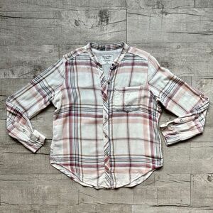 Abercrombie & Fitch White Pink Plaid Button Down Flannel 90s Y2K Preppy Shirt M
